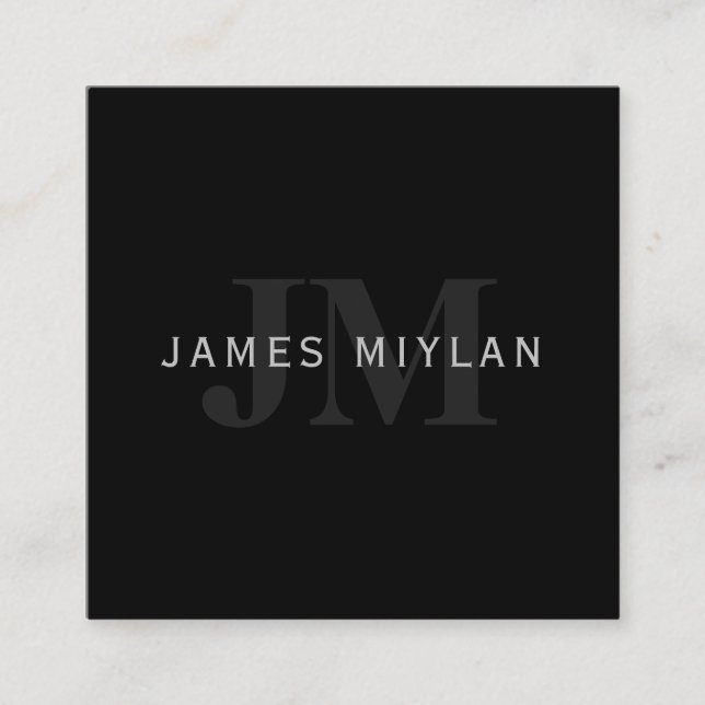 Cartão De Visita Quadrado Nome Moderno e Monograma | Cinzas e preto (Frente)