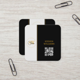 Cartão De Visita Quadrado Nome Monograma e Assinatura Moderna / Código QR