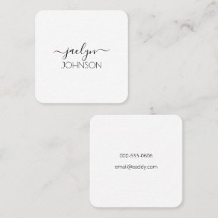 Cartão De Visita Quadrado Nome Personalizado de Script Preto Moderno Minimal