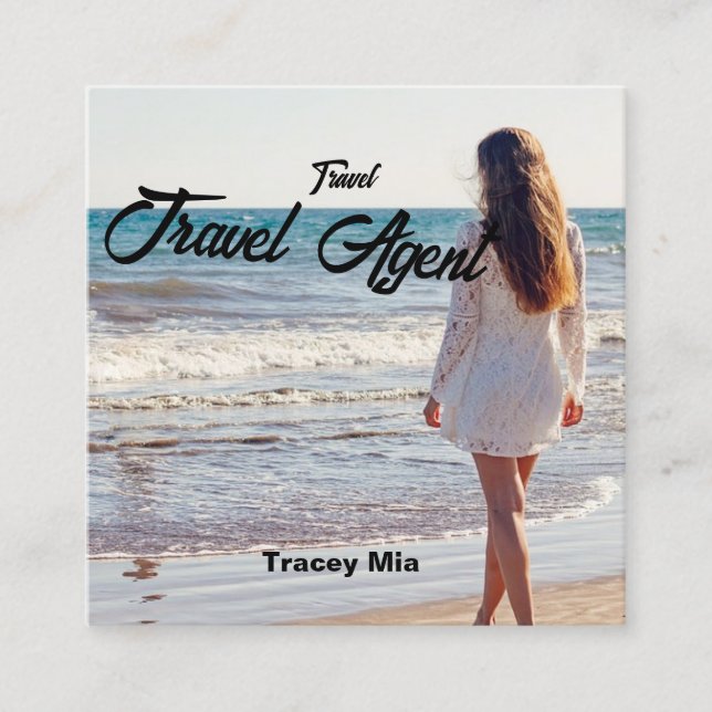 Cartão De Visita Quadrado nome personalizado do agente viagem (Frente)