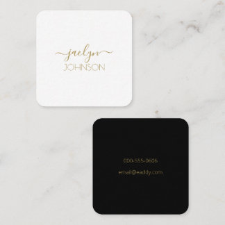 Cartão De Visita Quadrado Nome Personalizado Preto Dourado Branco do Script