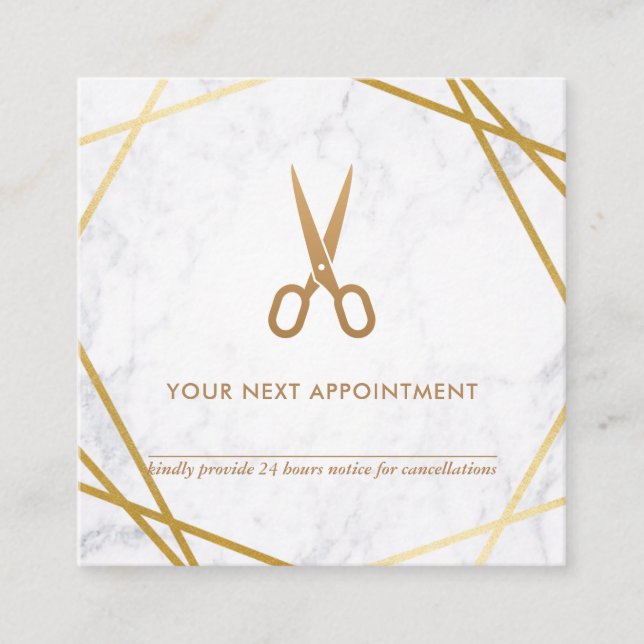 Cartão De Visita Quadrado Nomeação de mármore do cabeleireiro das tesouras (Frente)