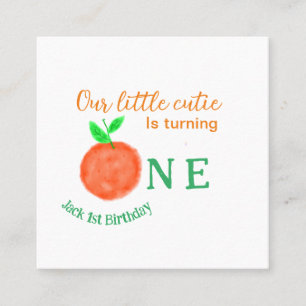 Cartão De Visita Quadrado Nossa pequena fruta de citros laranja de aniversár