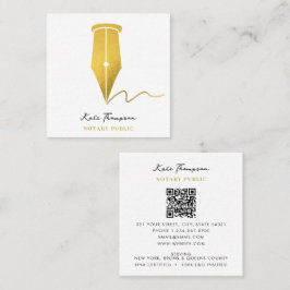 Cartão De Visita Quadrado Notary Signing Agent Calligraphy QR Code Gold