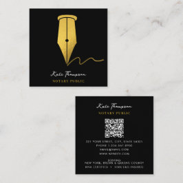 Cartão De Visita Quadrado Notary Signing Agent Calligraphy QR Code Gold