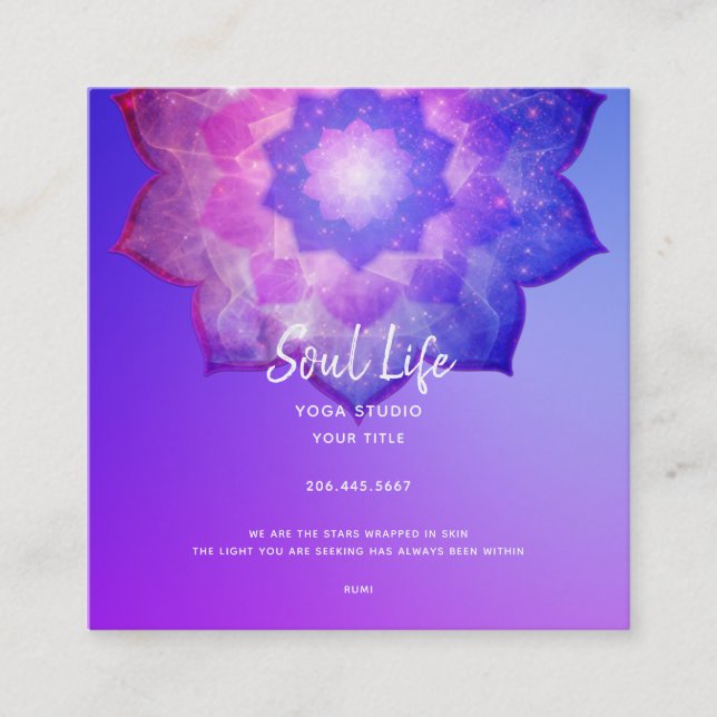 Cartão De Visita Quadrado Nova Era | Meditação Violet Lotus Mandala (Frente)