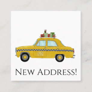 Cartão De Visita Quadrado Novo endereço Cabina amarela com presentes de Nata