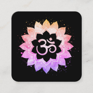 Cartão De Visita Quadrado *~* Novo Idade Lotus Flor Mandala Om Símbolo Aum