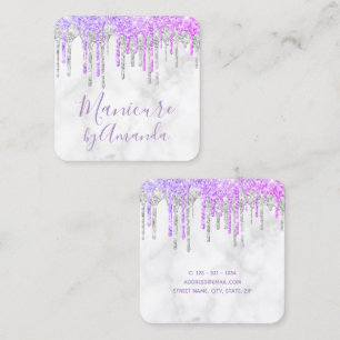 Cartão De Visita Quadrado O brilho roxo e mármore moderno goteja a manicura