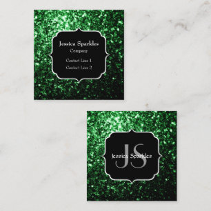 Cartão De Visita Quadrado O brilho verde escuro glamoroso sparkles monograma