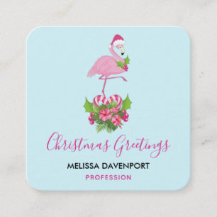 Cartão De Visita Quadrado O Flamingo Rosa no Natal do Whimsical