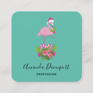 Cartão De Visita Quadrado O Flamingo Rosa no Natal do Whimsical