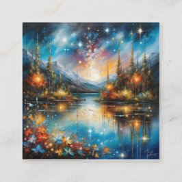 Cartão De Visita Quadrado O lago surreal, espelhado refletindo um ninho estr