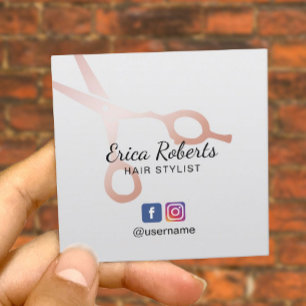 Cartão De Visita Quadrado O ouro cor-de-rosa do cabeleireiro Scissor meios