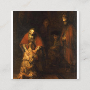 Cartão De Visita Quadrado O Regresso do Rembrant de Pintura do Filho Prodíg
