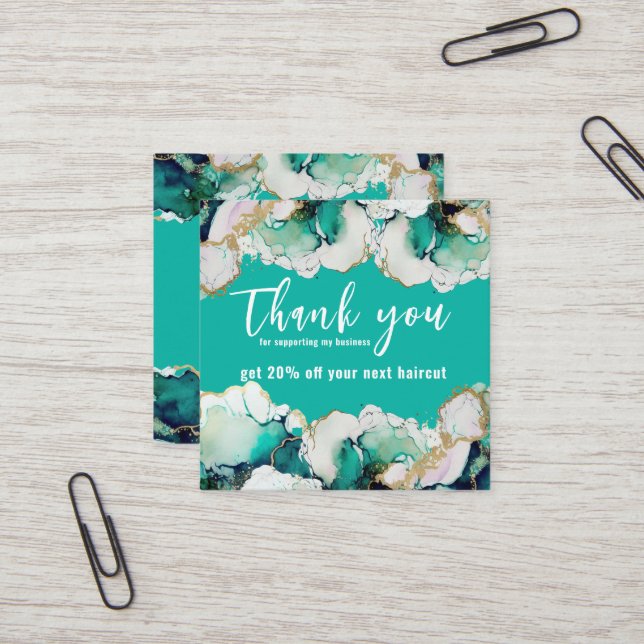 Cartão De Visita Quadrado Obrigado Abstrato Green Elegant Business (Frente/Verso In Situ)