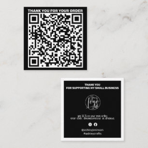 Cartão De Visita Quadrado Obrigado de código QR moderno que você pede preto 