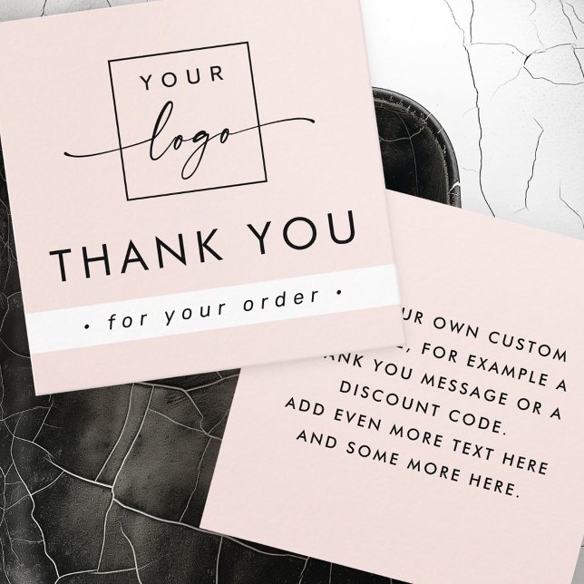 Cartão De Visita Quadrado Obrigado de negócios rosa claro e claro que você i (Modern light blush pink business thank you insert)