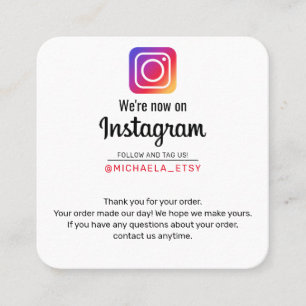 Cartão De Visita Quadrado obrigado de nota de compra do Instagram promociona