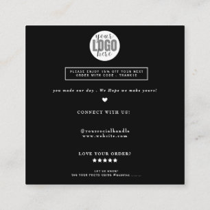 Cartão De Visita Quadrado Obrigado de ordem de script mínimo preto e branco