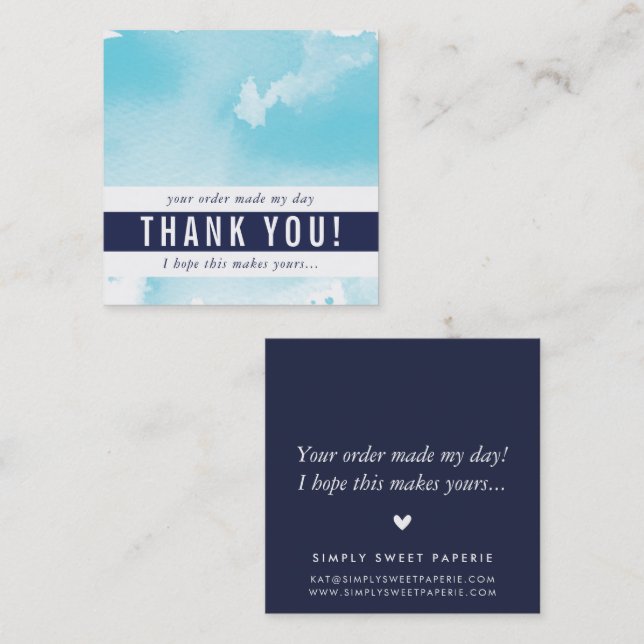 Cartão De Visita Quadrado OBRIGADO, legal aqua azul moderna e simples (Frente/Verso)