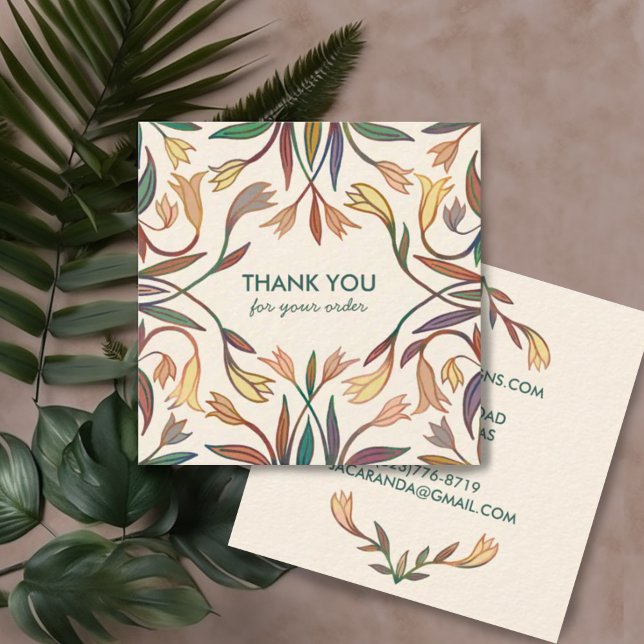 Cartão De Visita Quadrado OBRIGADO pela sua legenda Chic Lily Frame (Handmade floral pattern on these chic elegant custom thank you business cards)
