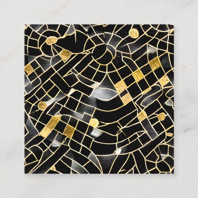 Cartão De Visita Quadrado Obsidiana Negra Polida e Garnet G (Frente)