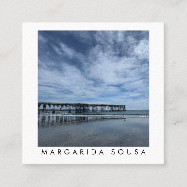 Cartão De Visita Quadrado Ocean Beach Pier Blue Photo Viagem Turismo (Frente)