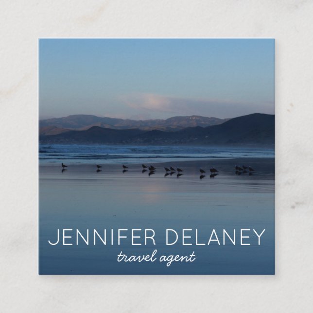 Cartão De Visita Quadrado Ocean Beach Waves Birds Sunset Nature Photo Viagem (Frente)