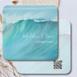 Cartão De Visita Quadrado Ocean Waves Beach Sea Viagem QR Code Modern