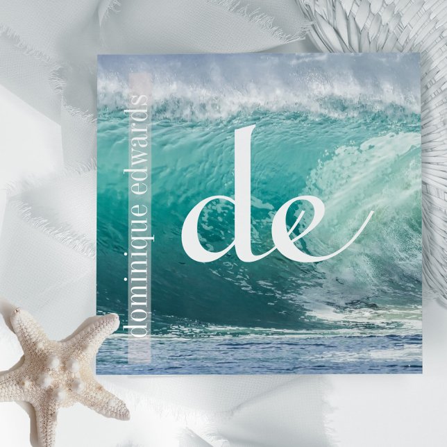 Cartão De Visita Quadrado Oceano Onda Coastal QR Spa (Criador carregado)