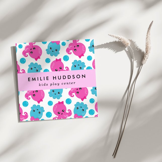 Cartão De Visita Quadrado Octopus Patterin, Kids Play Center, Centro de Ativ (Criador carregado)