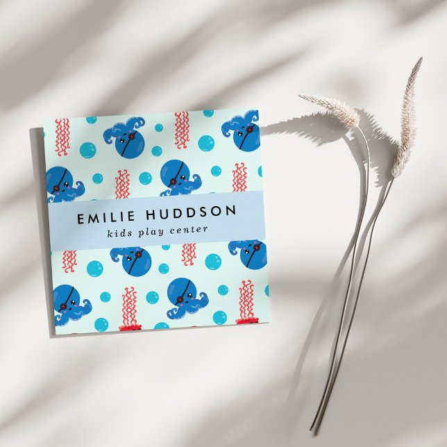 Cartão De Visita Quadrado Octopus Pirata, Água-viva Pirata, Centro de Ativid (Criador carregado)