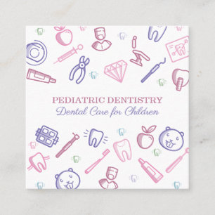 Cartão De Visita Quadrado Odontologia pediátrica Dentista Cuidados dentári