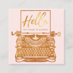 Cartão De Visita Quadrado Olá Introdução Vintage Anti-TypeWrite Dourado Anti