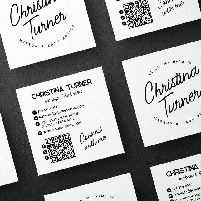 Cartão De Visita Quadrado Olá Meu Nome É Preto Branco (Criador carregado)