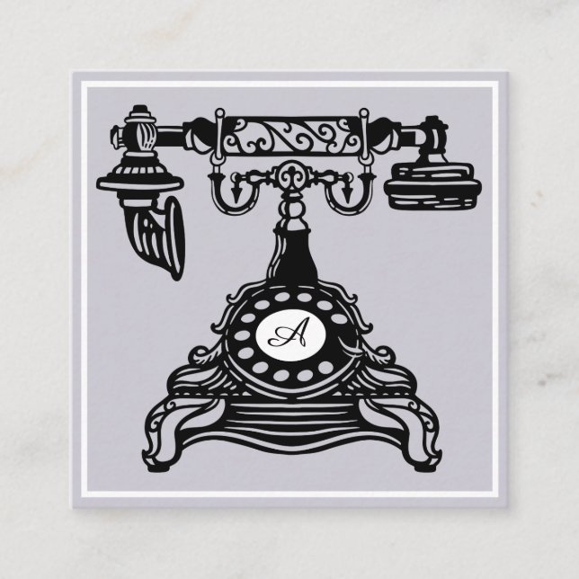 Cartão De Visita Quadrado Olá | Monograma Antiquado de Telefone da lavanda V (Frente)