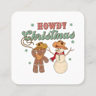 Cartão De Visita Quadrado Olá Natal Cowboy Boneco de Neve Ocidental Divertid