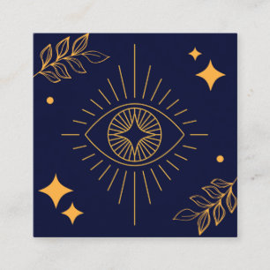 Cartão De Visita Quadrado Olho Tarot Pisca Marinho Azul e Dourado