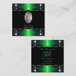 Cartão De Visita Quadrado Olhos Capturando Ornamentados Pretos Verde Adicion