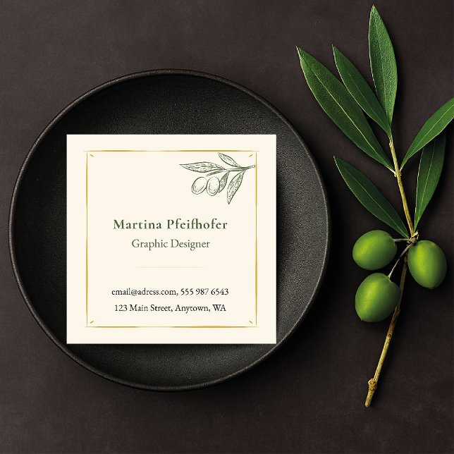 Cartão De Visita Quadrado "Olivenzweig elegant" Visitenkarte (Criador carregado)