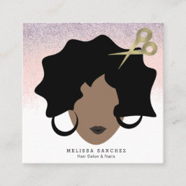 Cartão De Visita Quadrado Ombré Hair Faux Dourada Glitter Girl Salon Beauty
