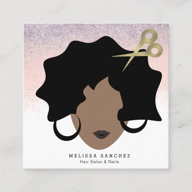 Cartão De Visita Quadrado Ombré Hair Faux Dourada Glitter Girl Salon Beauty (Frente)