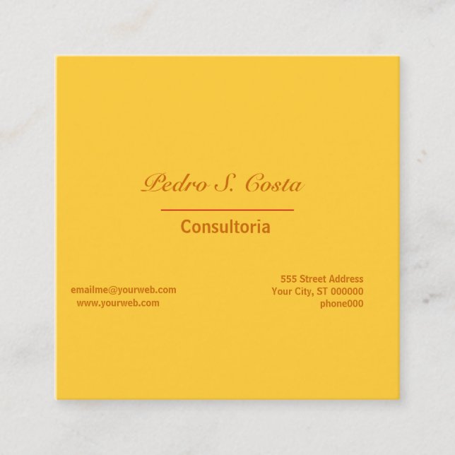 Cartão De Visita Quadrado On A Bold Side. Plain Cautionary  Yellow Vibrant (Frente)