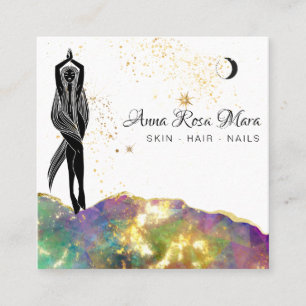 Cartão De Visita Quadrado *~* Opal Opal Crystal Dourada Glitter QR Deusa