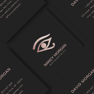 Cartão De Visita Quadrado Optometrista Logotipo Olho Rosa com Brilho Dourado