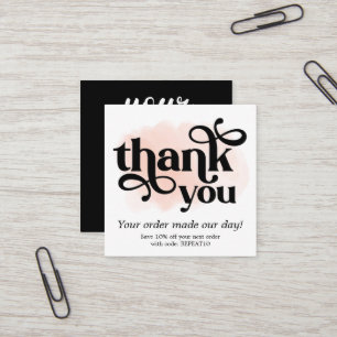 Cartão De Visita Quadrado Ordem Personalizada Pink Watercolor Obrigado