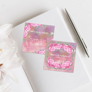 Cartão De Visita Quadrado Organização Feminina Romântica de Rosas Rosa El