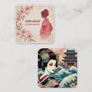 Cartão De Visita Quadrado Oriental Beauty Geisha salon watercolor sakura art