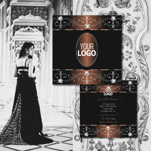 Cartão De Visita Quadrado Ornamentados de cor preta e luxuosa, com logotipo